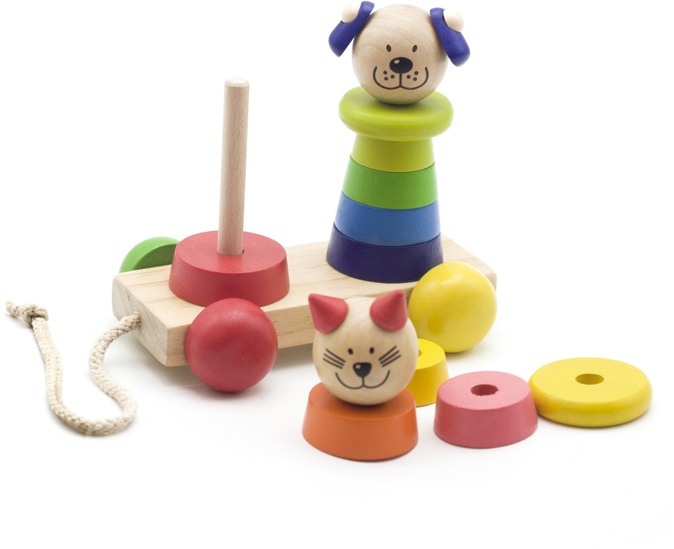 Деревянная игрушка – Пирамидка-каталка - Кот и собака  